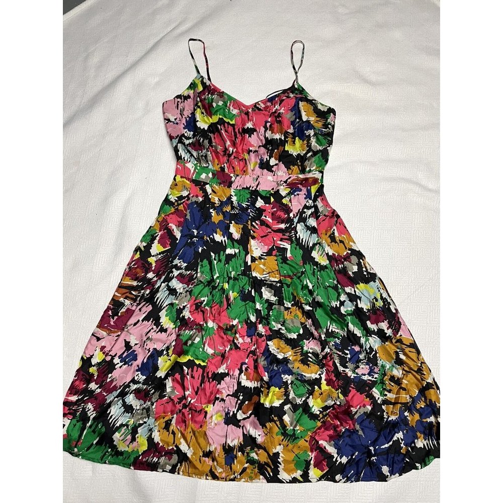 J. CREW Brushstroke 100% silk dress with spaghetti straps size 4 - Picture 1 of 8